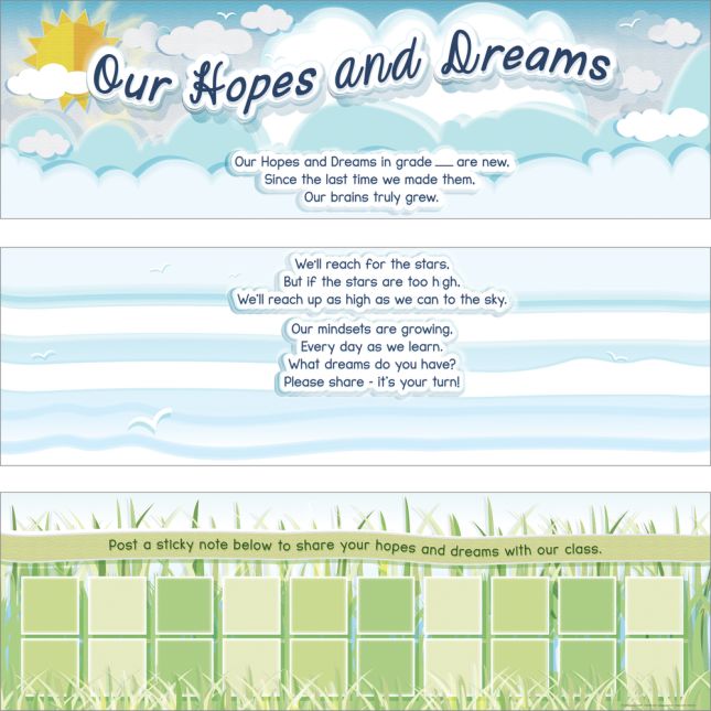 Hopes And Dreams Bulletin Board Kit 3 banners, 100 clouds