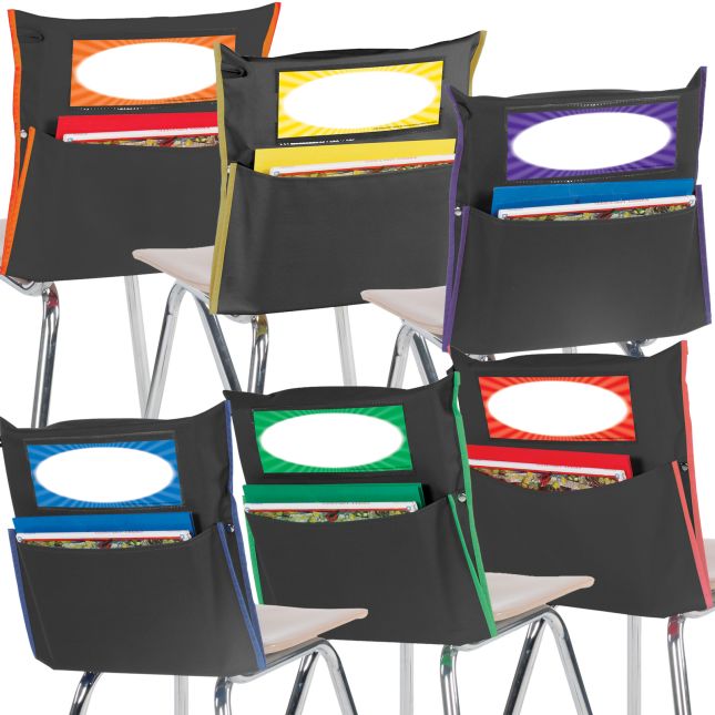 Grouping Chair Pockets Black 12 Pack 6 Group Colors