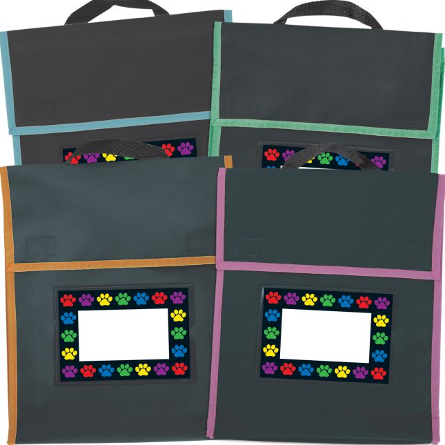 Paw Prints Book Pouches And Labels - Black With Neon Trim - Set Of 12_0