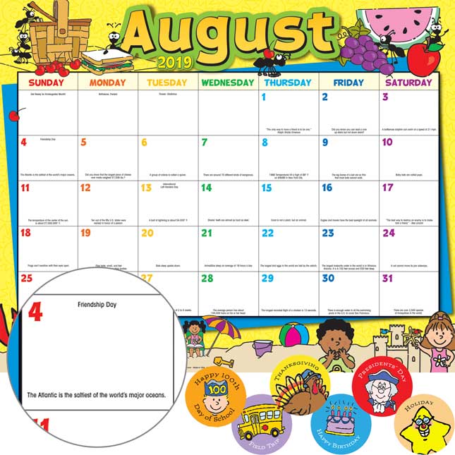 Monthly Calendar Pages And Stickers 2019-2020 - Primary