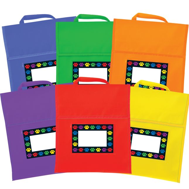 Paw Prints Book Pouches And Labels - 6 Colors - Set Of 12