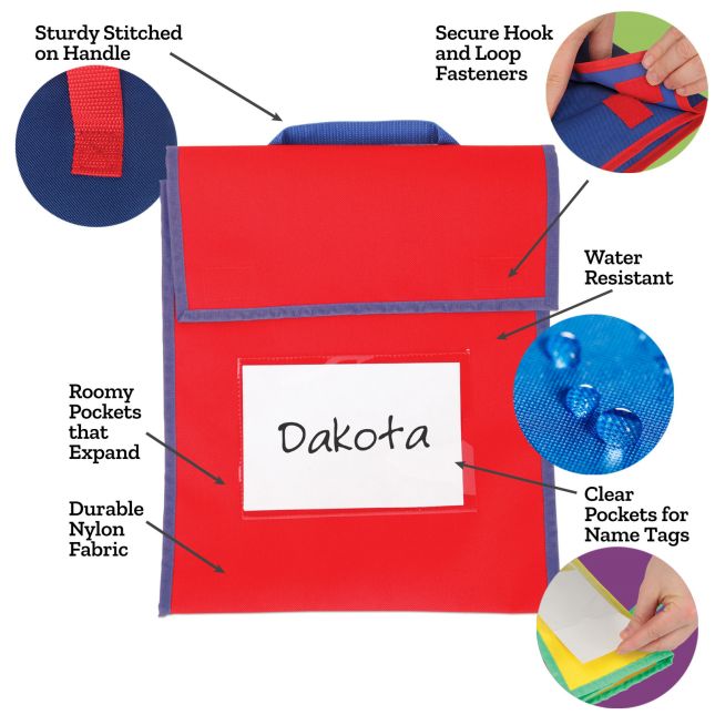 Store More® Large Book Pouches And Labels - Black With Neon Trim - Set Of 12