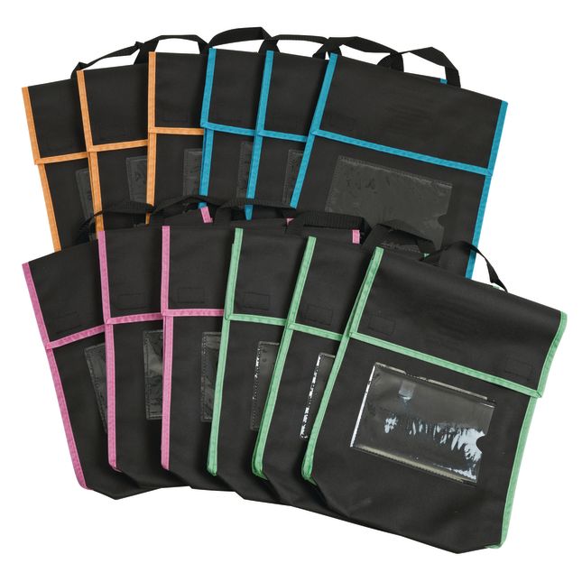 Store More Medium Book Pouches And Labels Black With Neon Trim Set Of 12