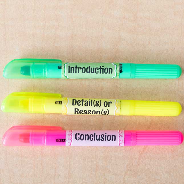 Parts Of A Paragraph Stickers And Highlighters - 18 highlighters, 36 stickers