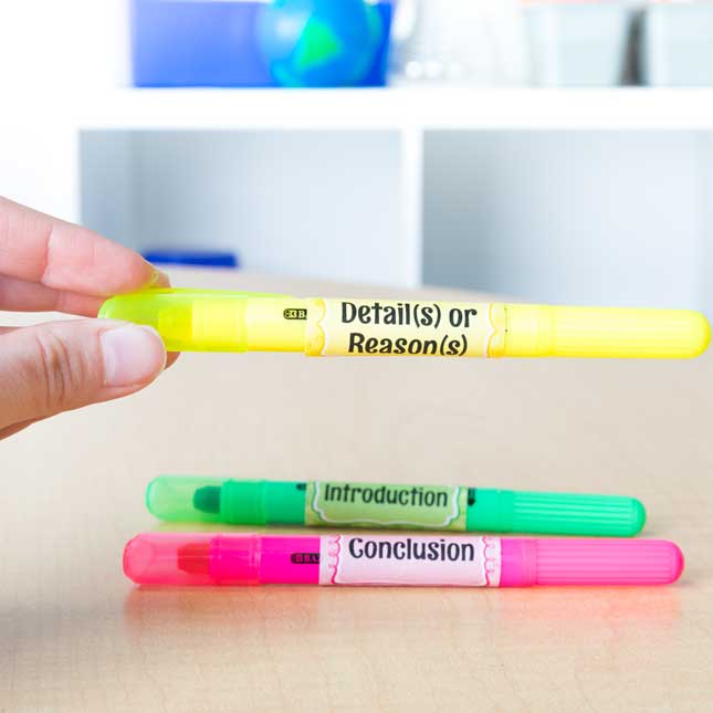 Parts Of A Paragraph Stickers And Highlighters - 18 highlighters, 36 stickers