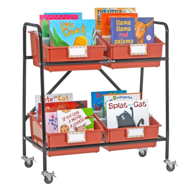 Really Good Stuff® Mid-Size Mobile Storage Rack With Picture Book Bins™ - 1 rack, 4 bins
