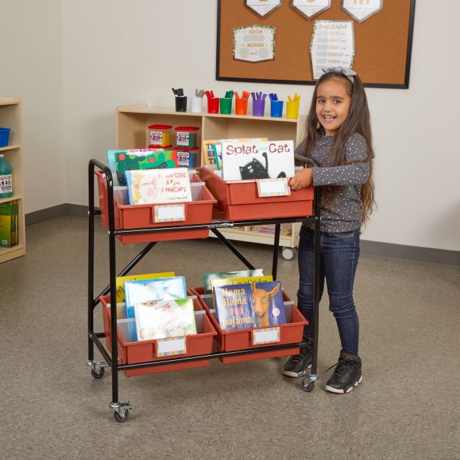 Really Good Stuff® Mid-Size Mobile Storage Rack With Picture Book Bins™ - 1 rack, 4 bins