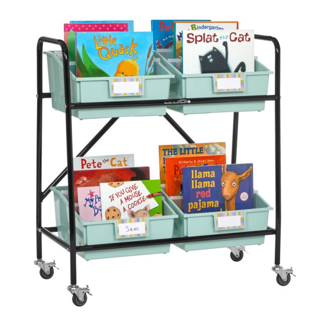 Really Good Stuff® Mid-Size Mobile Storage Rack With Picture Book Bins™ - 1 rack, 4 bins