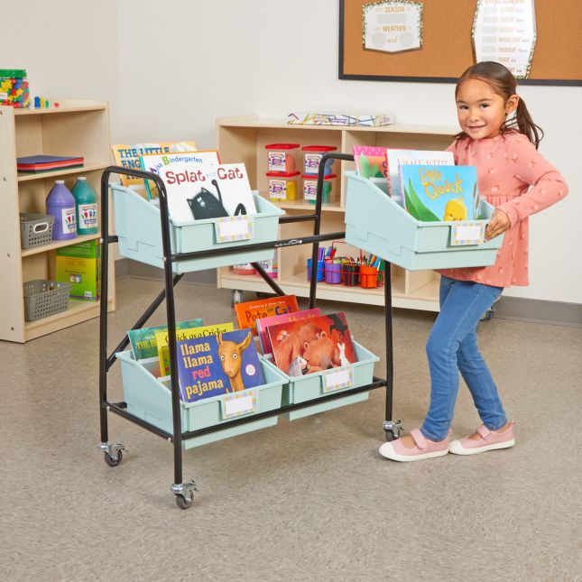 Really Good Stuff® Mid-Size Mobile Storage Rack With Picture Book Bins™ - 1 rack, 4 bins
