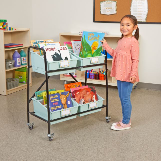 Really Good Stuff® Mid-Size Mobile Storage Rack With Picture Book Bins™ - 1 rack, 4 bins