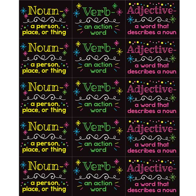 Parts Of Speech Stickers And Highlighters Kit – Primary - 36 stickers, 18 highlighters