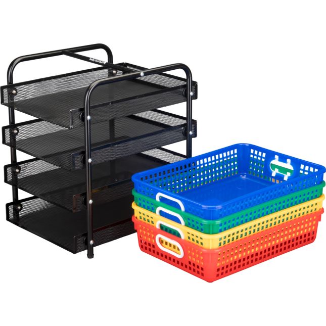 Desktop Supplies Station With Paper Baskets - 1 organizer, 4 baskets