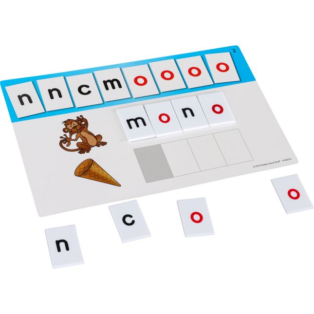 Letras y tarjetas de trabajo para la construcción de palabras (Spanish Word Building Task Cards And Letter Tiles) - 20 cards, 95 tiles