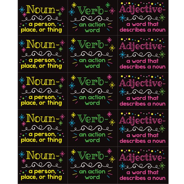 Parts Of Speech Stickers For Highlighters – Primary - 36 stickers