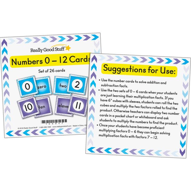 Numbers 0-12 Cards - 26 cards