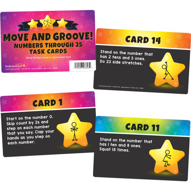 Really Good Stuff® Move And Groove! Numbers Through 25 Task Cards - 20 cards