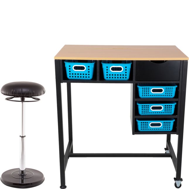 Standing Workstation With Teacher Kore Chair And Single-Color Baskets - 1 station, 1 chair, 5 baskets_0