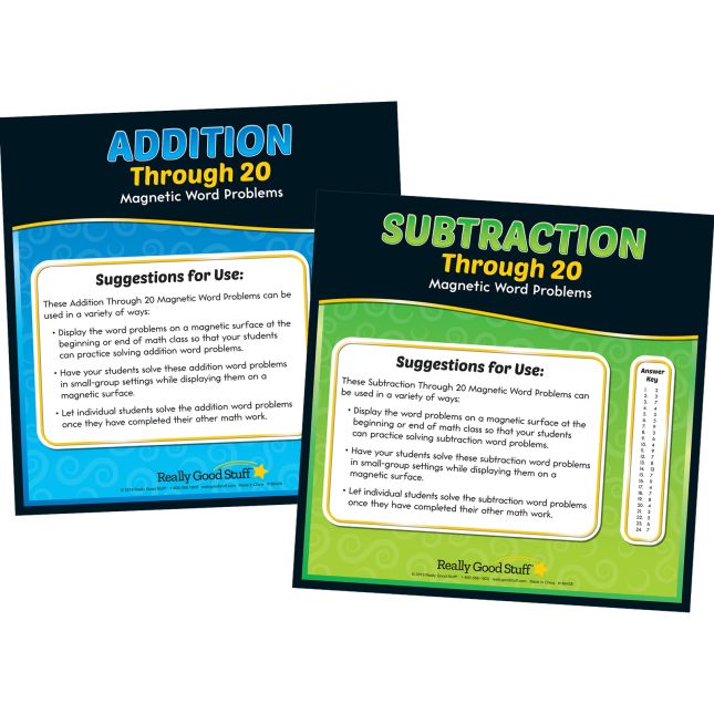 Magnetic Read, Show, And Solve Math Boards With Addition And Subtraction Through 20 Word Problems Kit - 4 boards and 48 magnets