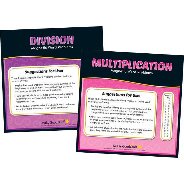 Magnetic Read, Show And Solve Math Boards With Multiplication And Division Word Problems Kit - 4 boards and 48 magnets