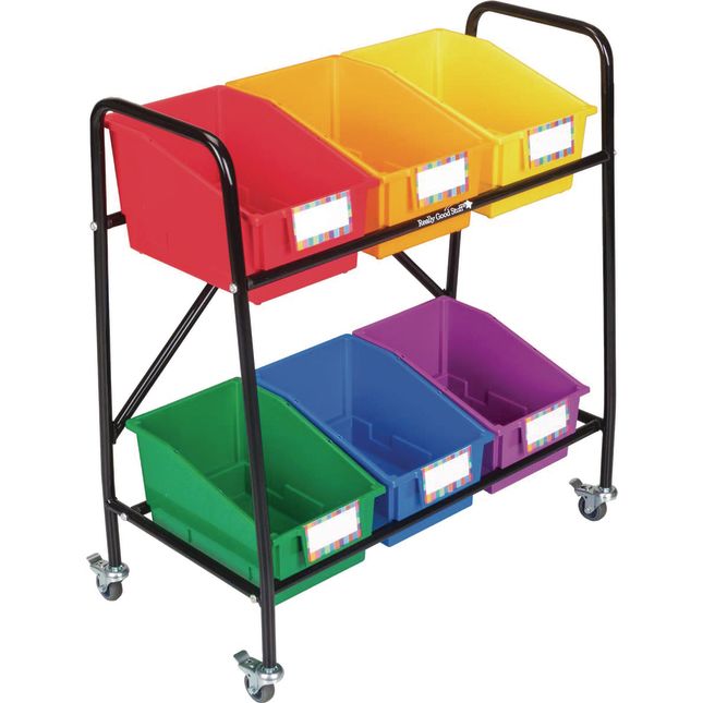 Really Good Stuff® Mid-Size Mobile Storage Rack With 6 Chapter Book Bins™ - Grouping