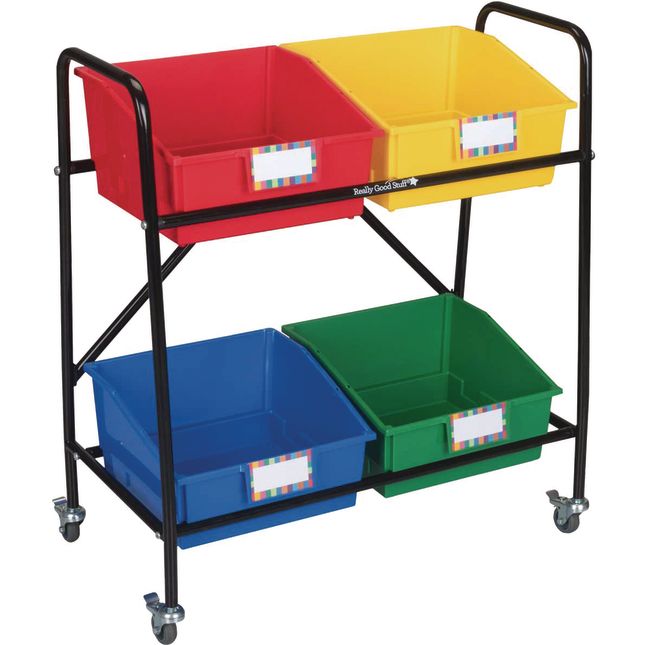  Really Good Stuff Book and Binder Storage Bins, Black