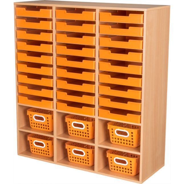 27-Slot Mail And Supplies Center With 27 Trays, 6 Cubbies, And Baskets - Single Color - 1 mail center, 6 baskets