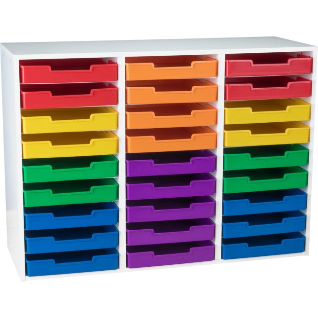 White 27-Slot Mail Center With Trays - 6-Color Grouping