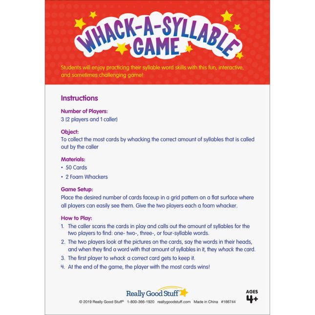 Whack-A-Syllable Game - Visual, Tactile and Auditory Learning for Fluency in Syllable Recognition - Pre-K, Kindergarten, 1st Grade - 1 game_3