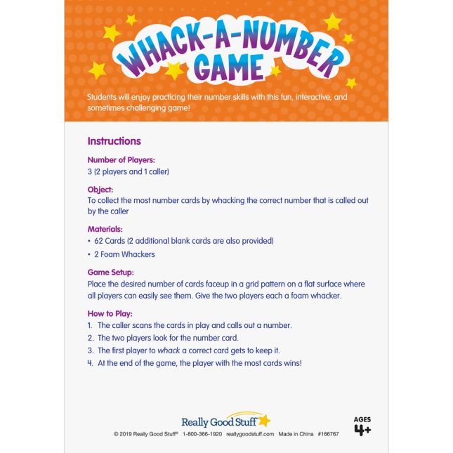 Whack-A-Number Game - Visual, Tactile and Auditory Learning for Fluency in Number Identification - Pre-K, Kindergarten, 1st Grade - 1 game