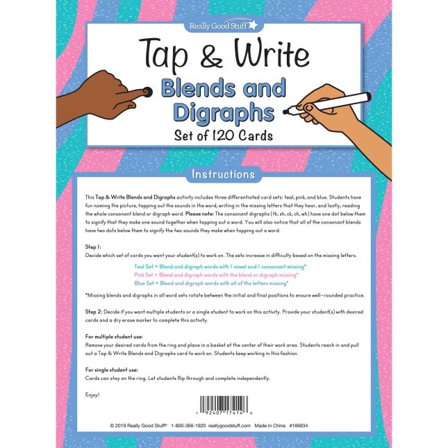 Really Good Stuff® Tap and Write Blends And Digraphs - 124 cards