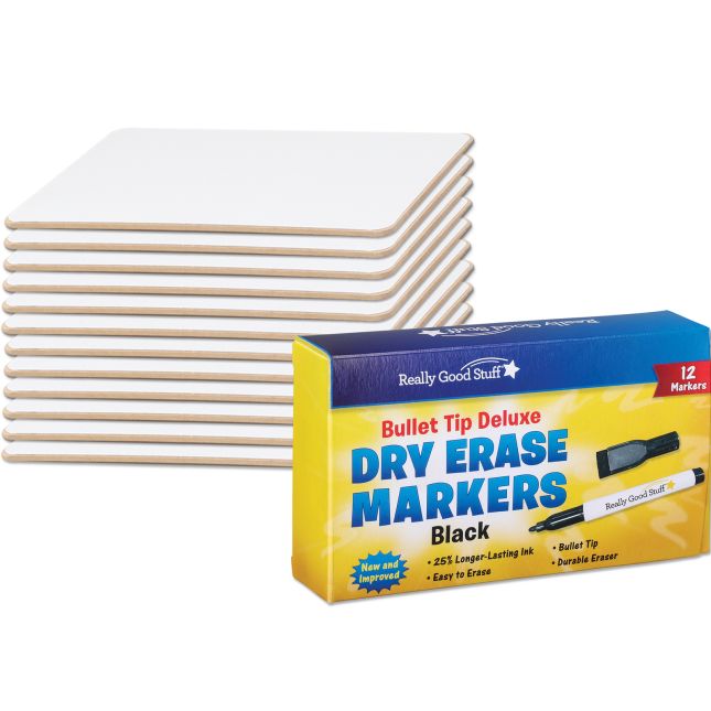 Dry Erase Lapboards Class Pack, set of 12, with erasers & markers