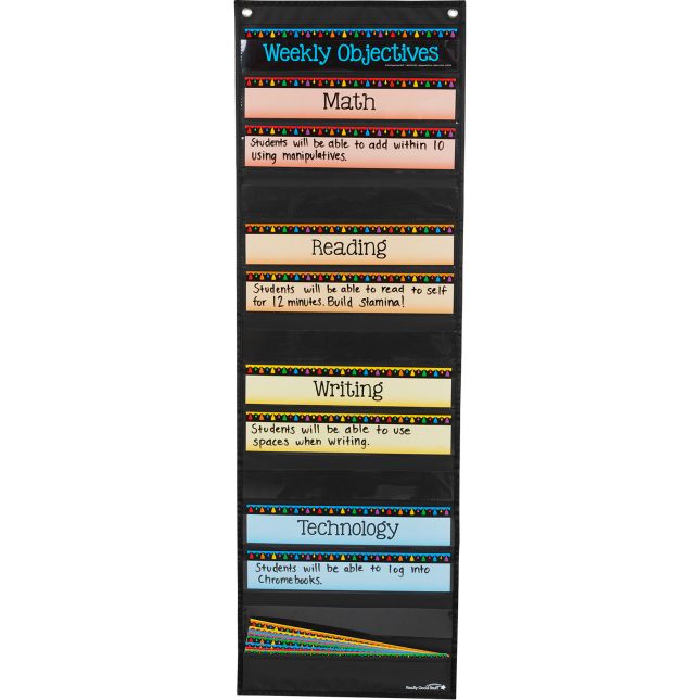 Daily Objectives Pocket Chart and Cards - 1 pocket chart, 38 cards