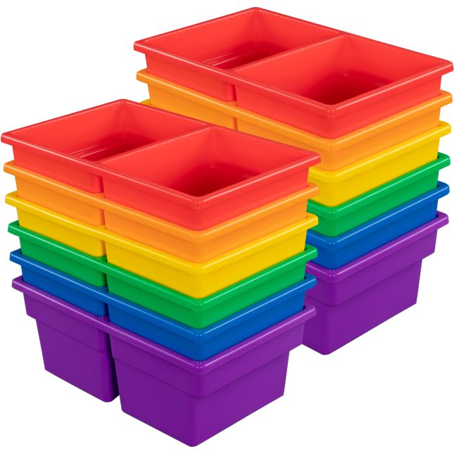 Two-Compartment All-Purpose Bins – 6 Colors – Set Of 12