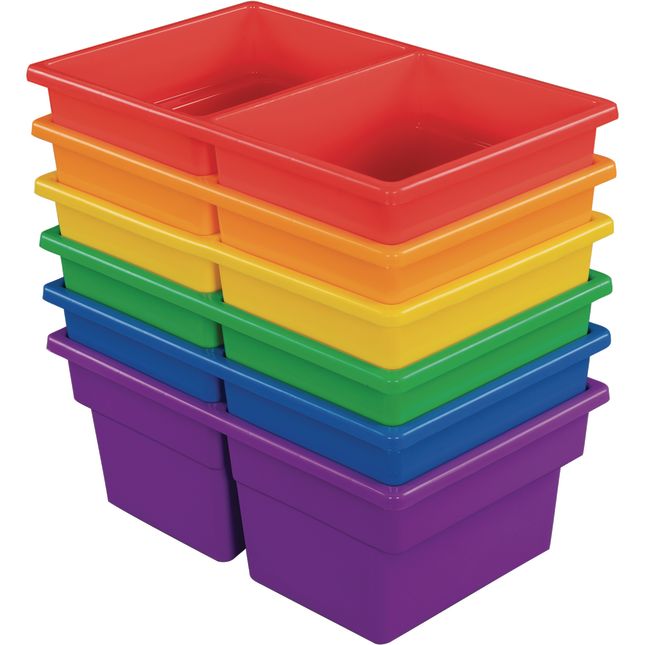 Two-Compartment All-Purpose Bins – 6 Colors – Set Of 12