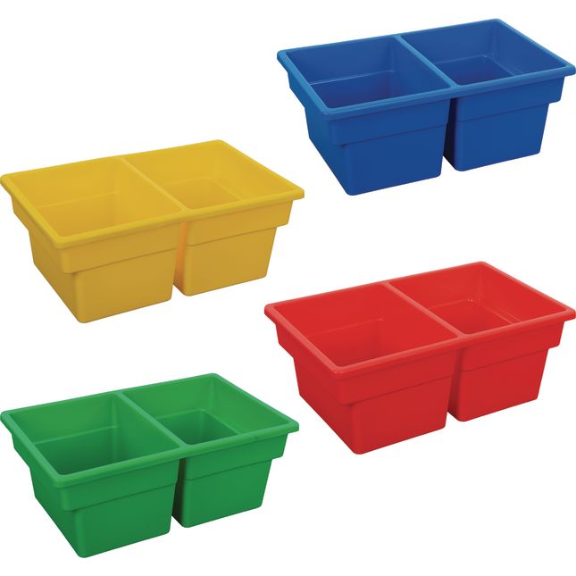 Two-Compartment All-Purpose Bins – 4 Colors – Set Of 12