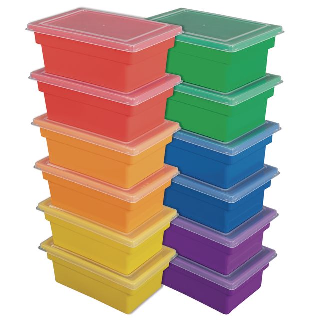 Storex 4 Gallon (15L) Classroom Storage Bin with Lid, Blue, 6-Pack