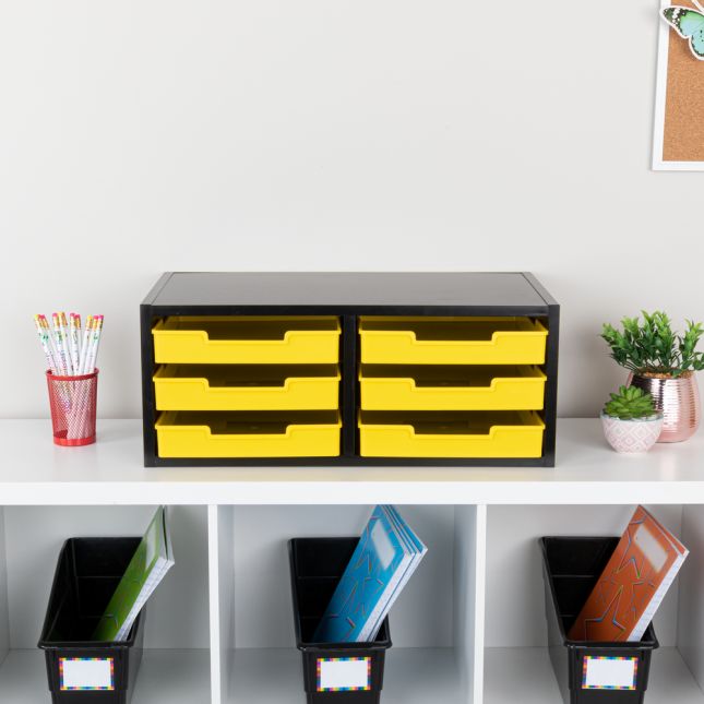 Black 6Slot Mail Center With Trays Single Color 1 mail center, 6