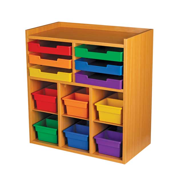 Oak 6-Slot Mail Center With 6 Trays, 6 Cubbies, And 6 2-Compartment Bins - Grouping