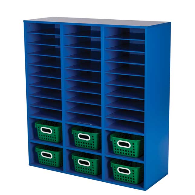 Blue 27-Slot Mail And Supplies Center With 6 Cubbies And Baskets  Single Color