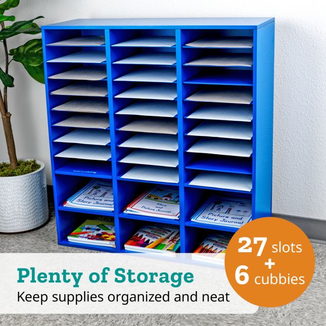 Blue 27-Slot Mail And Supplies Center With 6 Cubbies And Baskets  Single Color