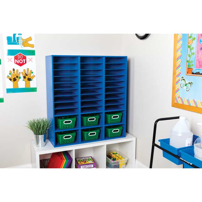 Blue 27-Slot Mail And Supplies Center With 6 Cubbies And Baskets  Single Color