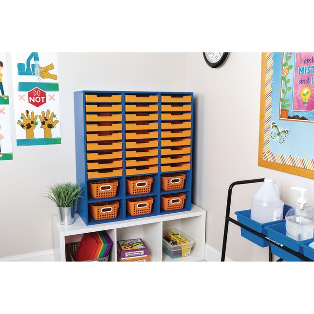 Really Good Stuff® Orange 27-Slot Mail And Supplies Center With 27 Trays, 6 Cubbies, And Baskets  Single Color - 1 mail center, 27 trays, 6 baskets