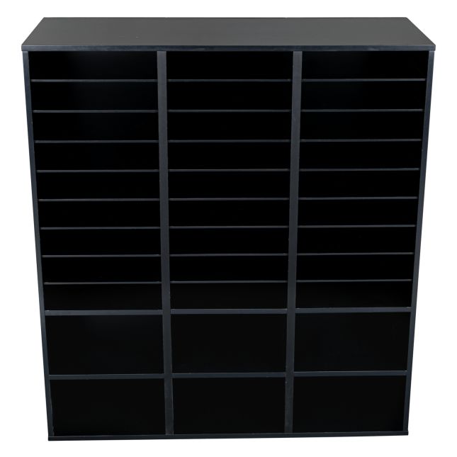 Black 27-Slot Mail And Supplies Center With 27 Trays, 6 Cubbies, And Baskets  Grouping - 1 mail center, 27 trays, 6 baskets