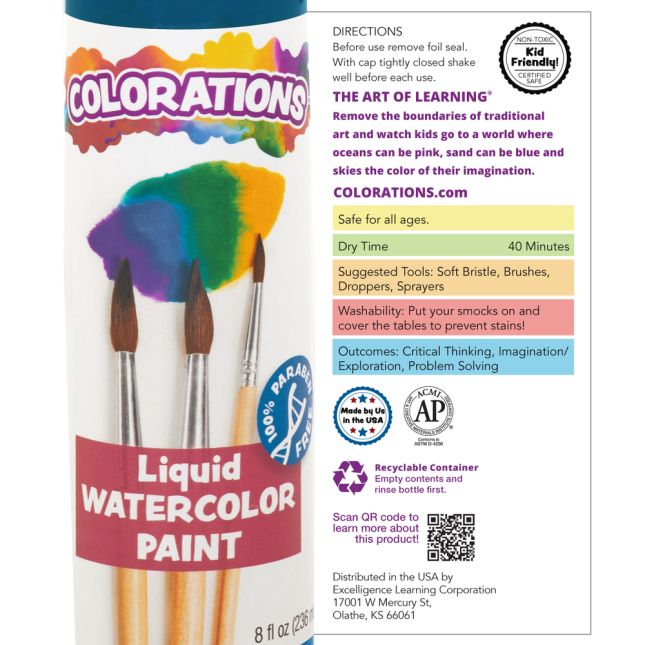 Colorations® Paraben-Free Liquid Watercolor™ Paint - Rainbow Pack, 4 oz. - Set of 6