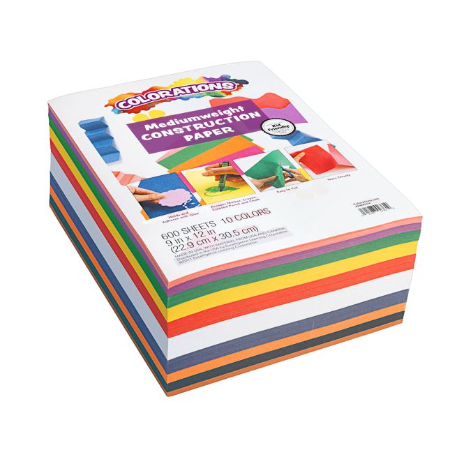 Colorations Construction Paper for Kids  7 Colors - 600 Bulk Sheets of  9X12 - Assorted Pack of Heavy Duty Craft Paper