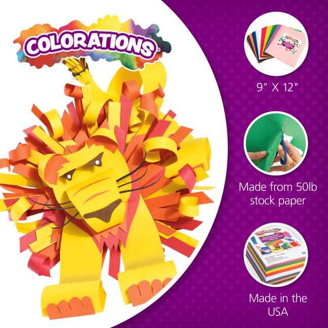 Colorations Construction Paper for Kids  7 Colors - 600 Bulk Sheets of  9X12 - Assorted Pack of Heavy Duty Craft Paper