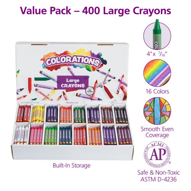 Colorations® Large Crayons, 16 Colors, Value Pack - Set of 400