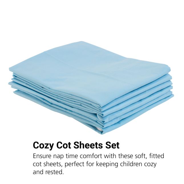 MyPerfectClassroom™ Fitted Standard Cot Sheets - Blue, Set of 6