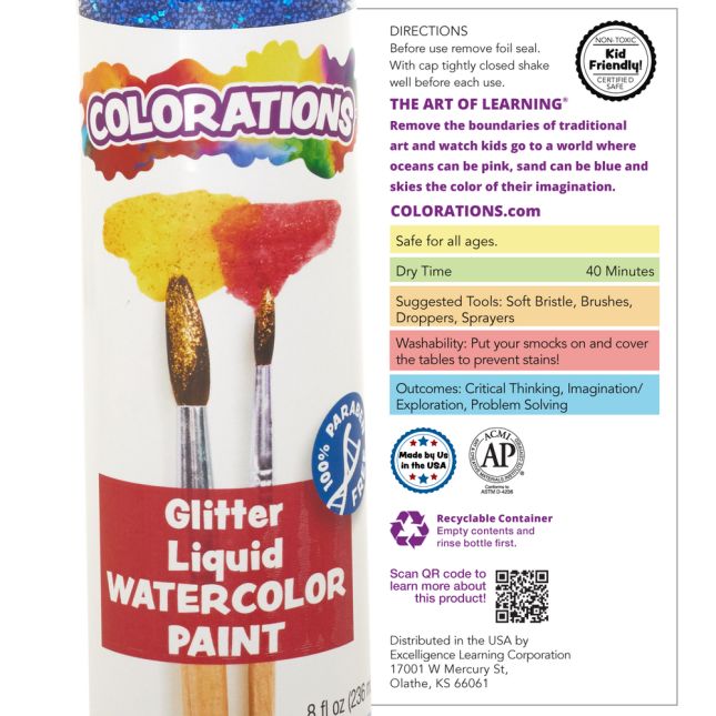 Colorations® Paraben-Free Glitter Liquid Watercolor™ - Set of All 8, 8 oz each