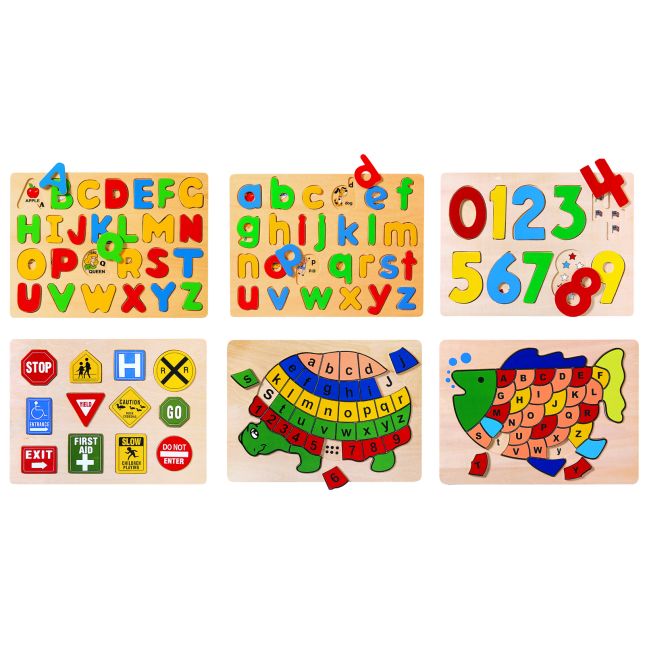 Discount School Supply® Preschool Puzzles - Letters, Numbers and Signs - Set of 6